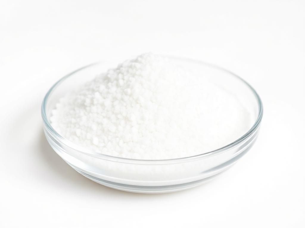 Sodium tripolyphosphate STPP food grade white granules in a glass dish