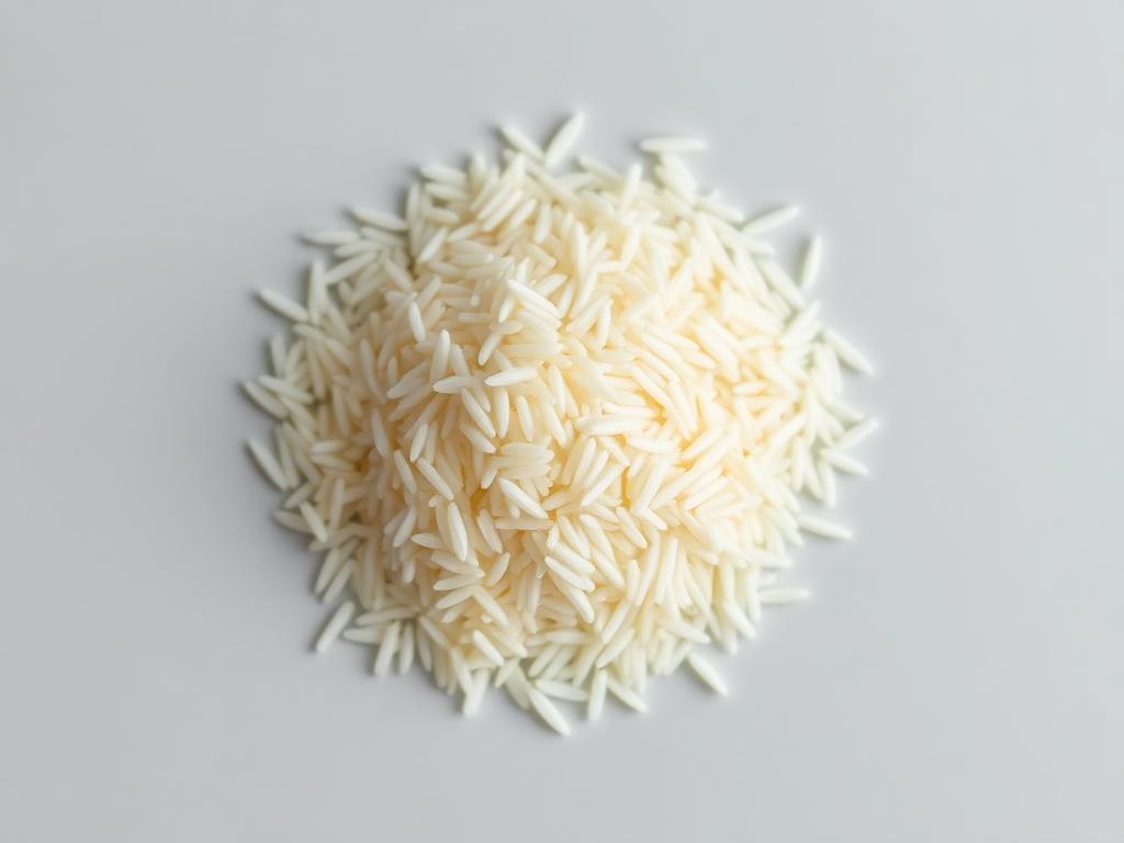 Sona Masoori Rice shown as a neutral studio product photograph of the bulk material
