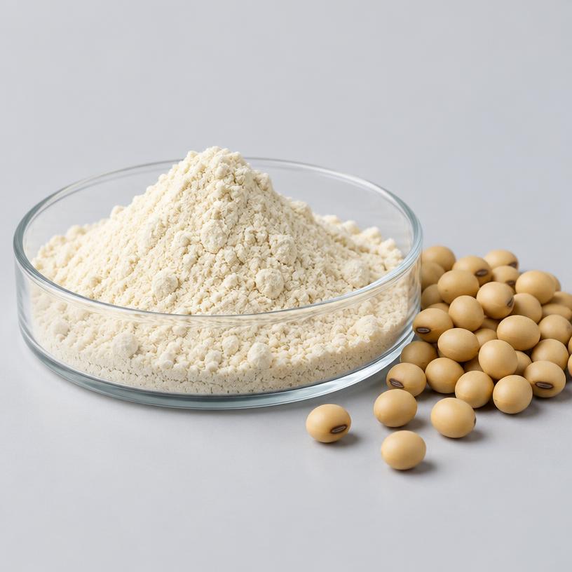Soy Isoflavones — Supplement Grade — studio photograph of fine extract powder, presented as a B2B sourcing category illustration