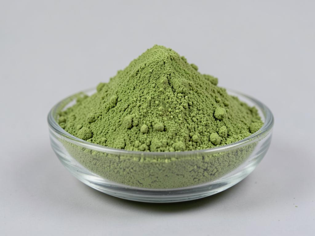 Spearmint Leaf Powder shown as a dried milled botanical powder in a shallow dish in a neutral studio photograph