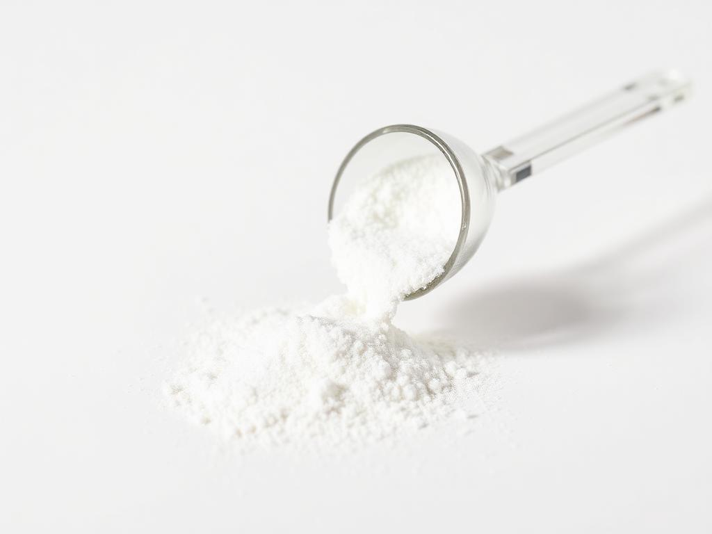 Sucralose — studio photograph of the white crystalline powder as supplied in bulk
