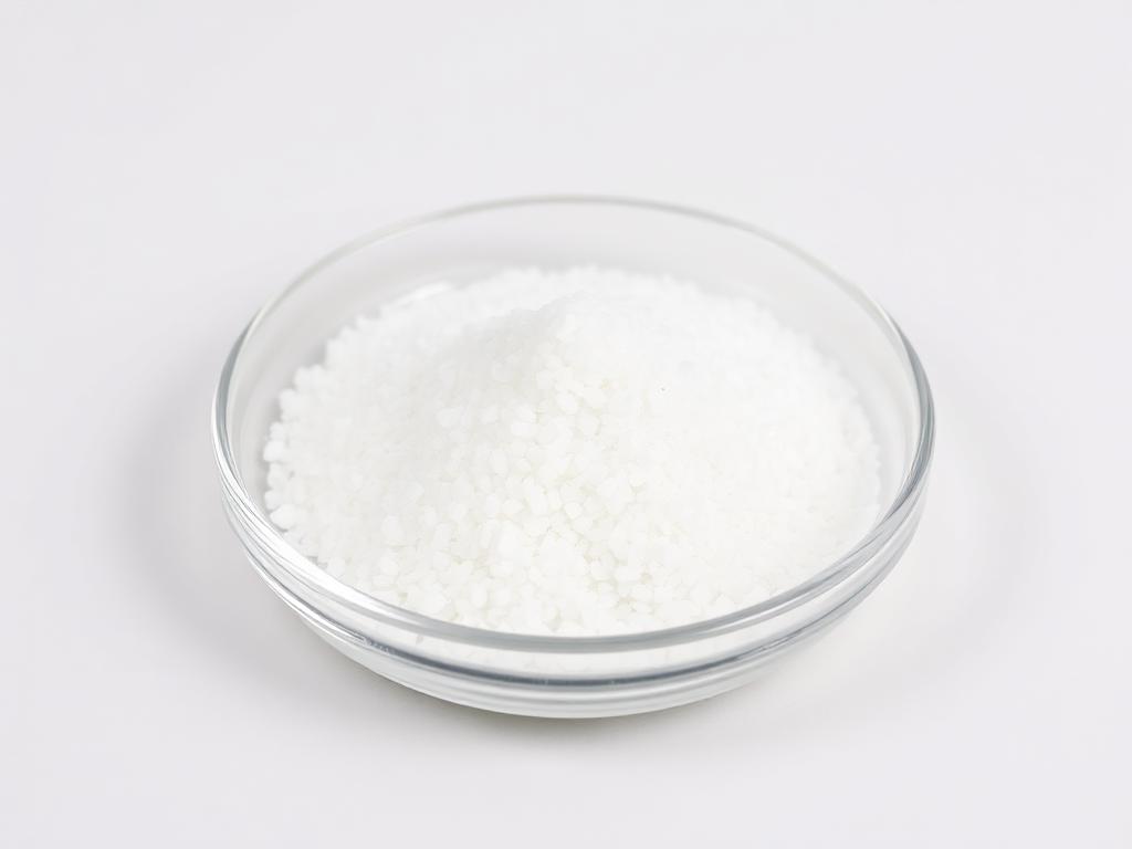 White granular sulfamic acid in a plain glass dish — studio category illustration