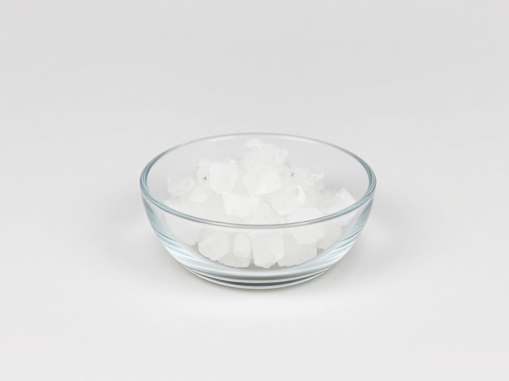 White tartaric acid crystals in a plain glass dish — studio category illustration