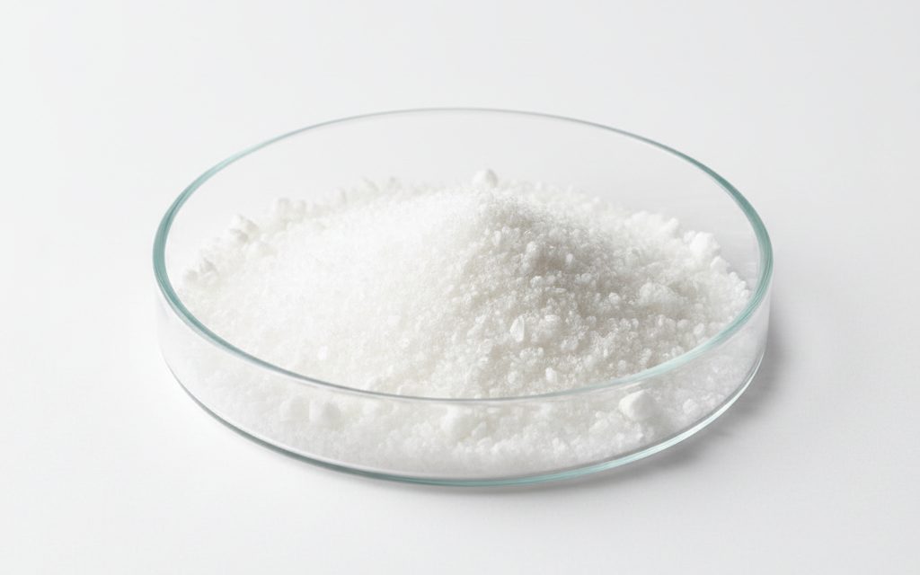 Grade confirmed at quotation — white free-flowing crystalline powder or granules, odorless and highly soluble in water, typically supplied in moisture-resistant bulk bags, studio product photograph