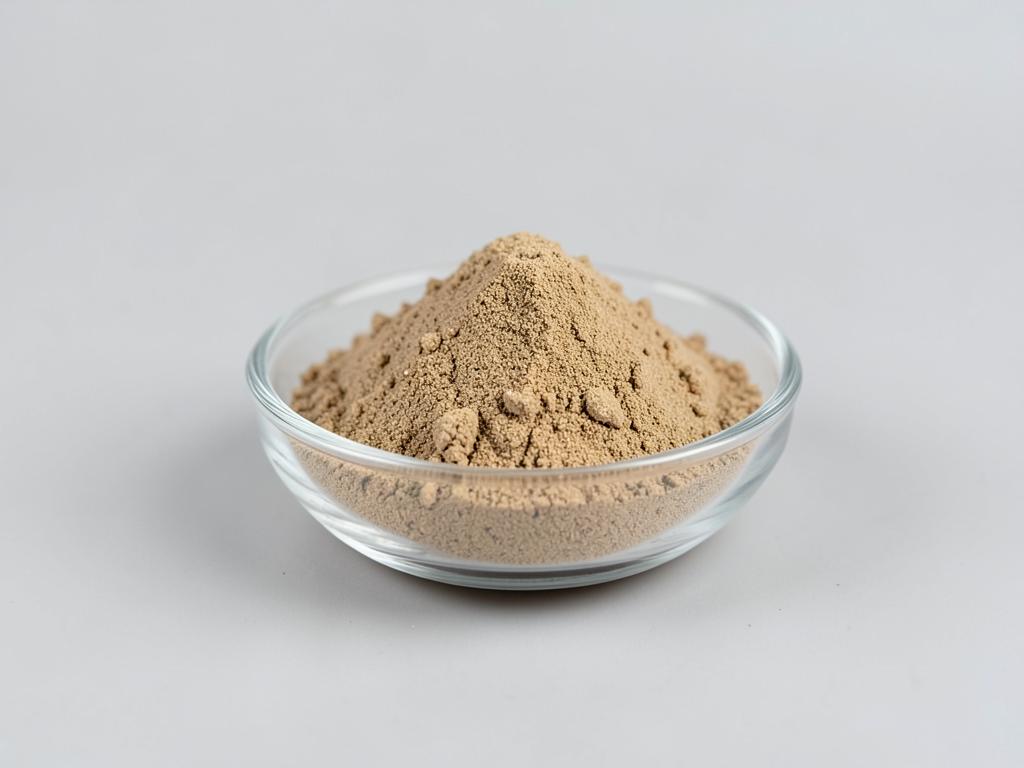 Tongkat Ali Root Extract shown as a fine concentrated extract powder in a shallow dish in a neutral studio photograph