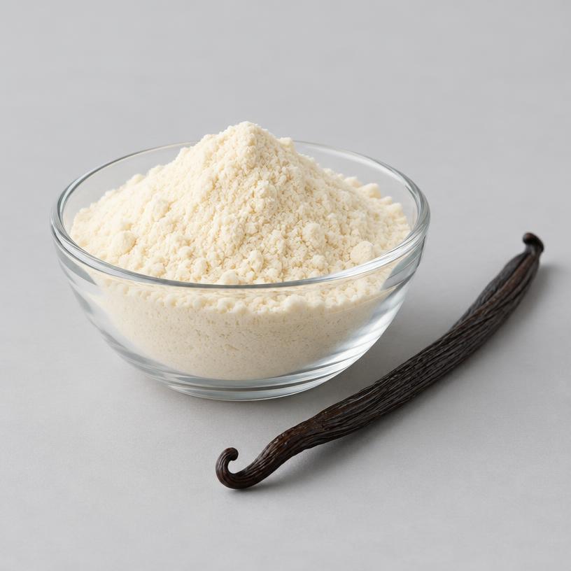 Vanilla Flavour Powder — Food & Flavour Grade — studio photograph of free-flowing powder, presented as a B2B sourcing category illustration