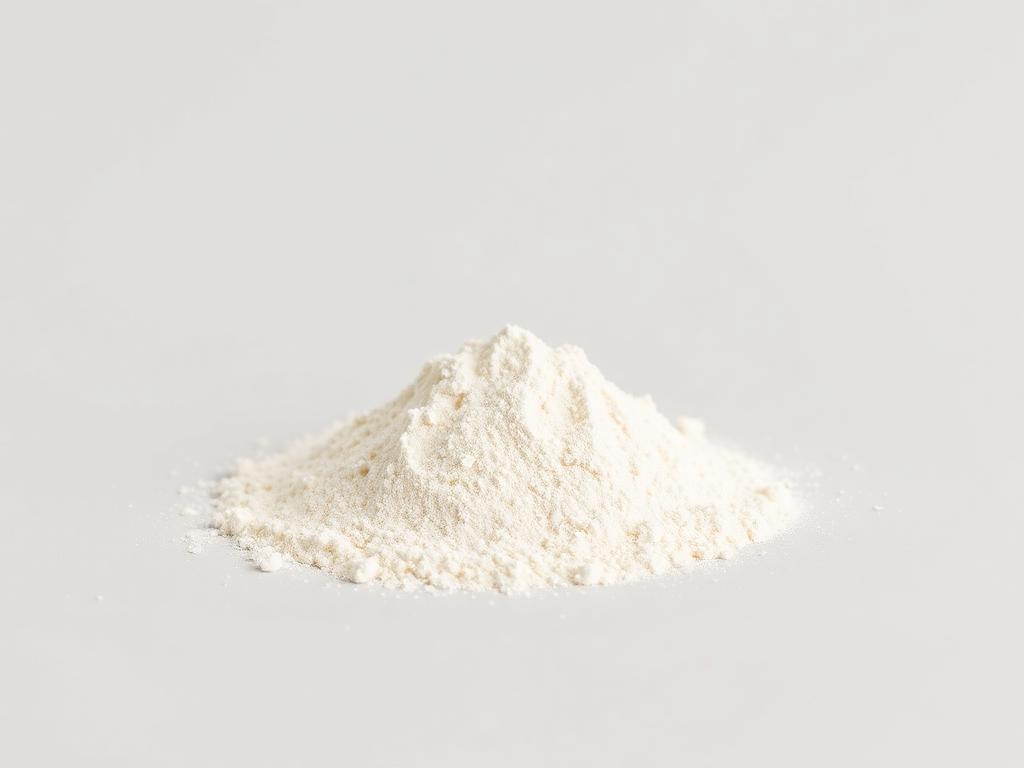 Mound of off-white free-flowing dried vinegar powder on a neutral background