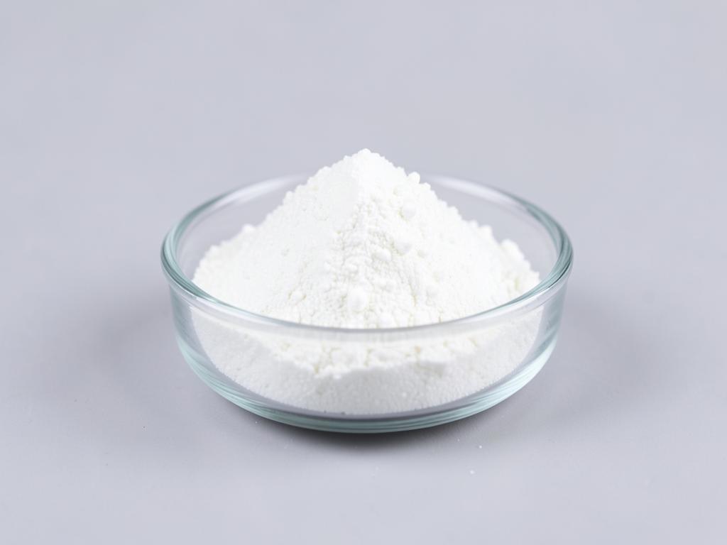 Vitamin B1 (Thiamine Hydrochloride) shown as a fine crystalline powder in a shallow dish in a neutral studio photograph