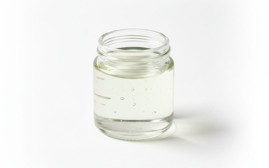 Grade confirmed at quotation — clear colorless to slightly greenish-yellow viscous oily liquid, practically odorless, insoluble in water but miscible with alcohols and oils, studio product photograph