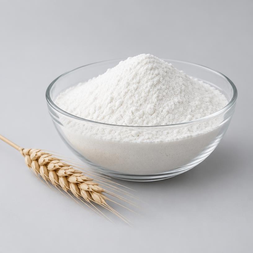 Wheat Dextrin — Food Grade — studio photograph of white to off-white free-flowing powder, presented as a B2B sourcing category illustration