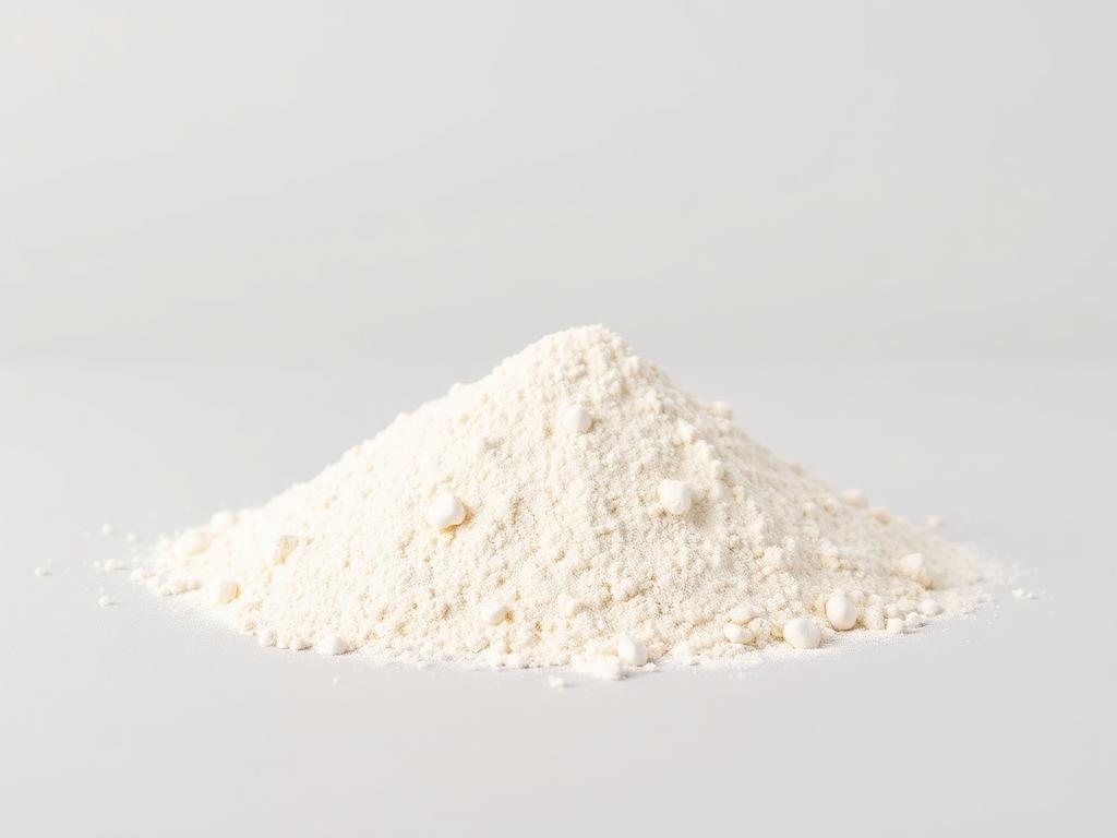 Mound of fine white milled wheat flour on a neutral background