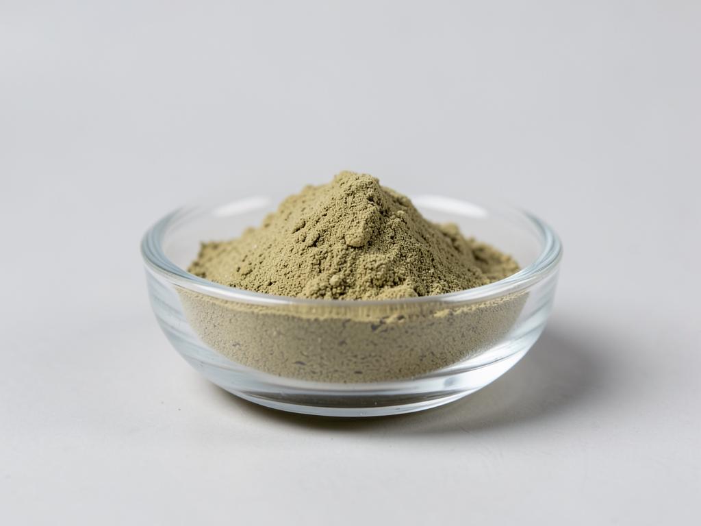 Yarrow Extract shown as a fine concentrated extract powder in a shallow dish in a neutral studio photograph