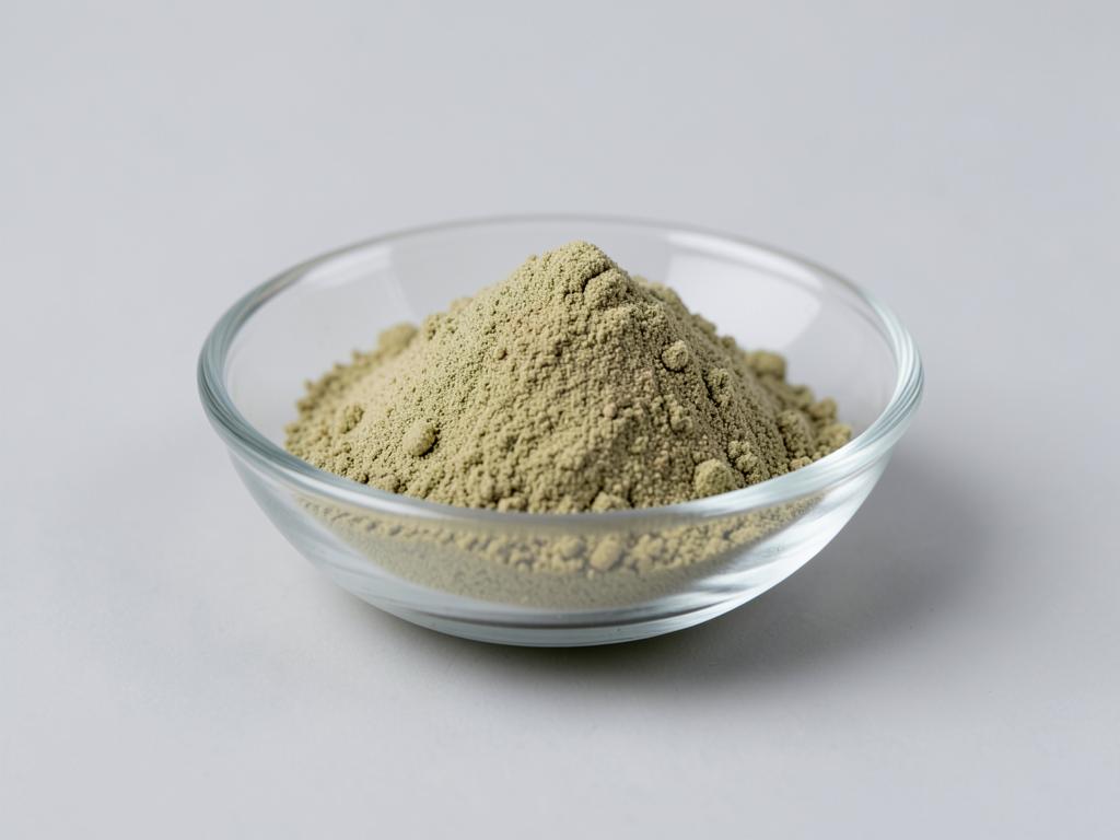 Yerba Mate Extract (Caffeine) shown as a fine concentrated extract powder in a shallow dish in a neutral studio photograph