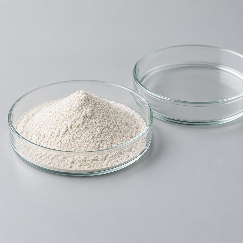Zinc Methionine — Food & Nutraceutical Grade — studio photograph of off-white powder, presented as a B2B sourcing category illustration